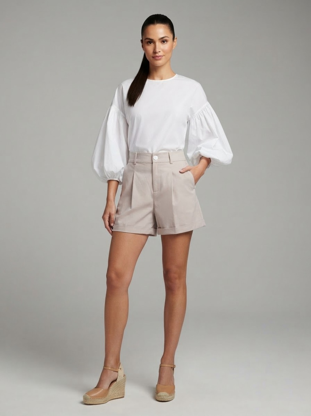 High Waisted Pleated Trouser Shorts with a Cuffed Hem - NWOT